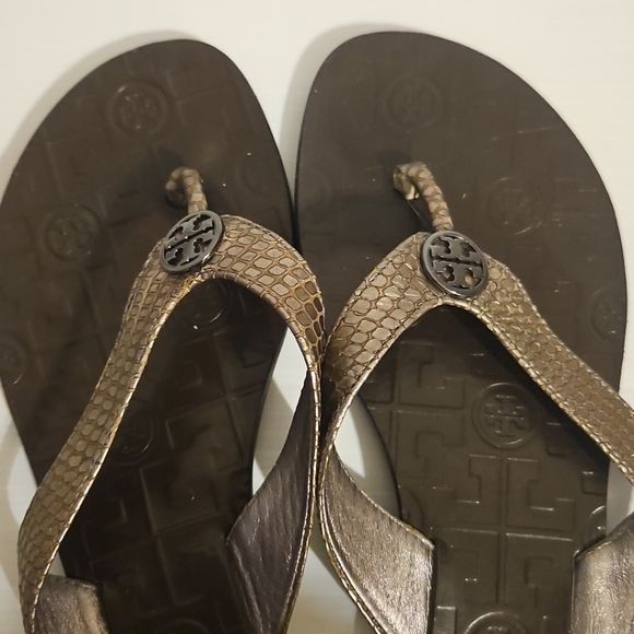 Tory Burch Thora Sandals Snakeskin Embossed Leather Flip Flops Brown Size 9 - Picture 11 of 13